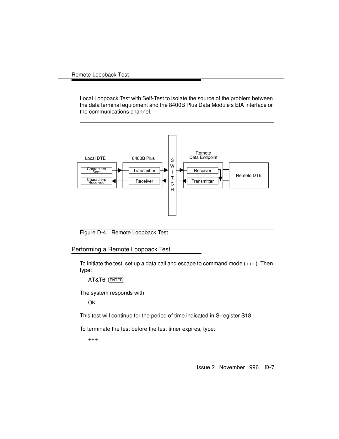 Avaya 8400B Plus manual Performing a Remote Loopback Test, Figure D-4. Remote Loopback Test 