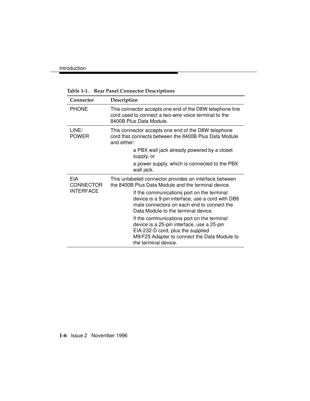 Avaya 8400B Plus manual Rear Panel Connector Descriptions, Phone 