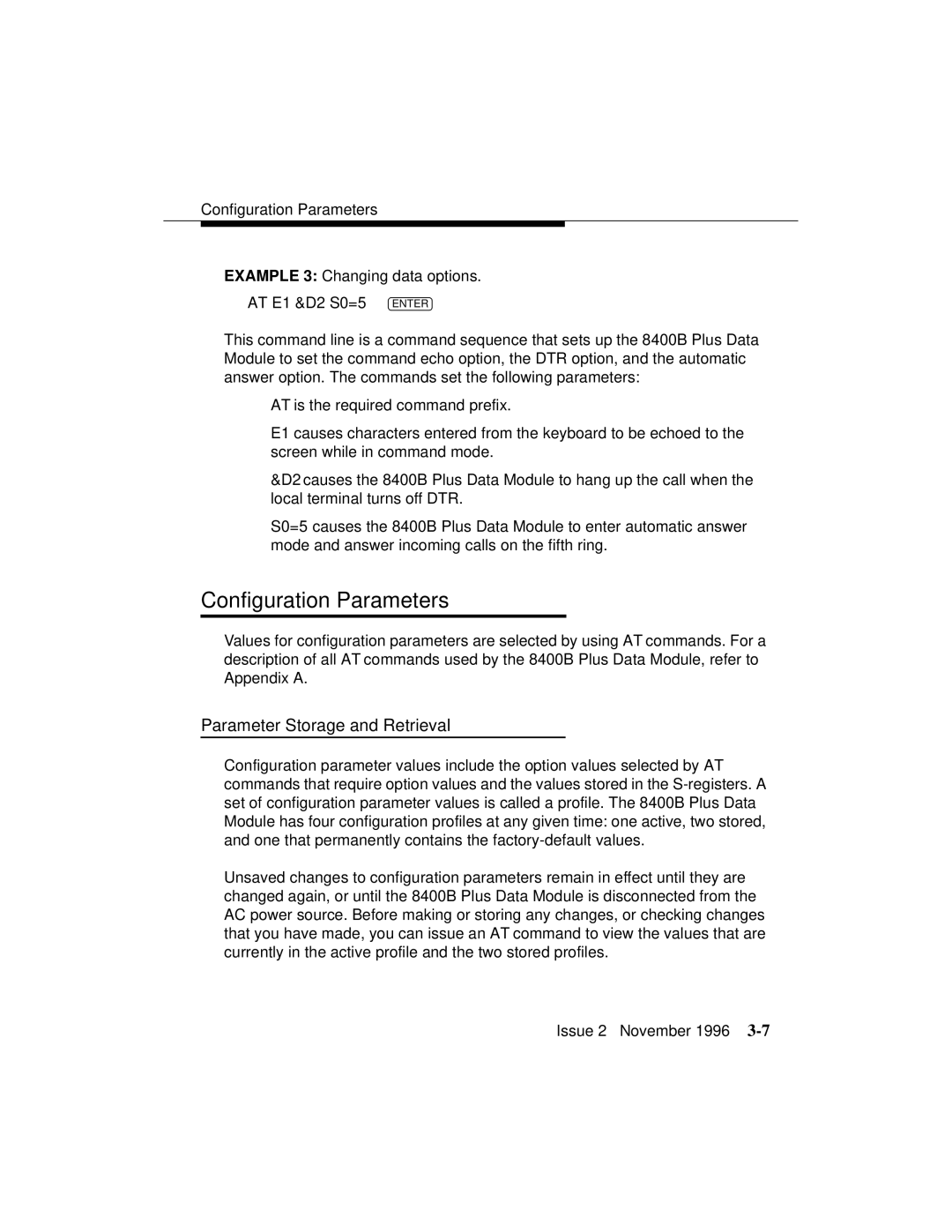 Avaya 8400B Plus manual Configuration Parameters, Parameter Storage and Retrieval 