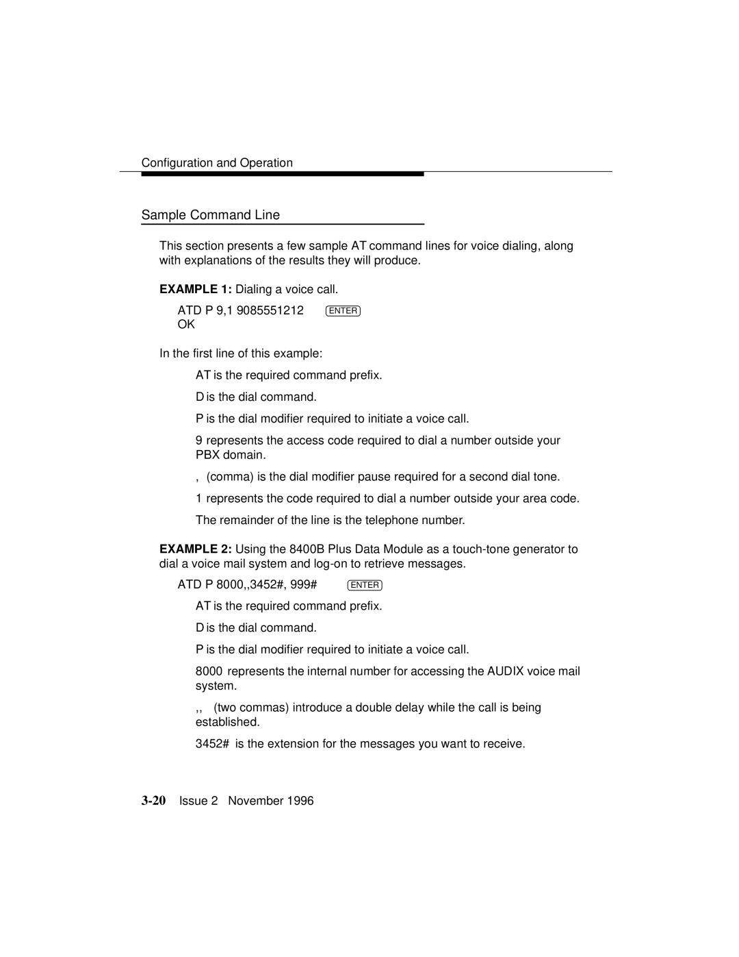 Avaya 8400B Plus manual Sample Command Line 