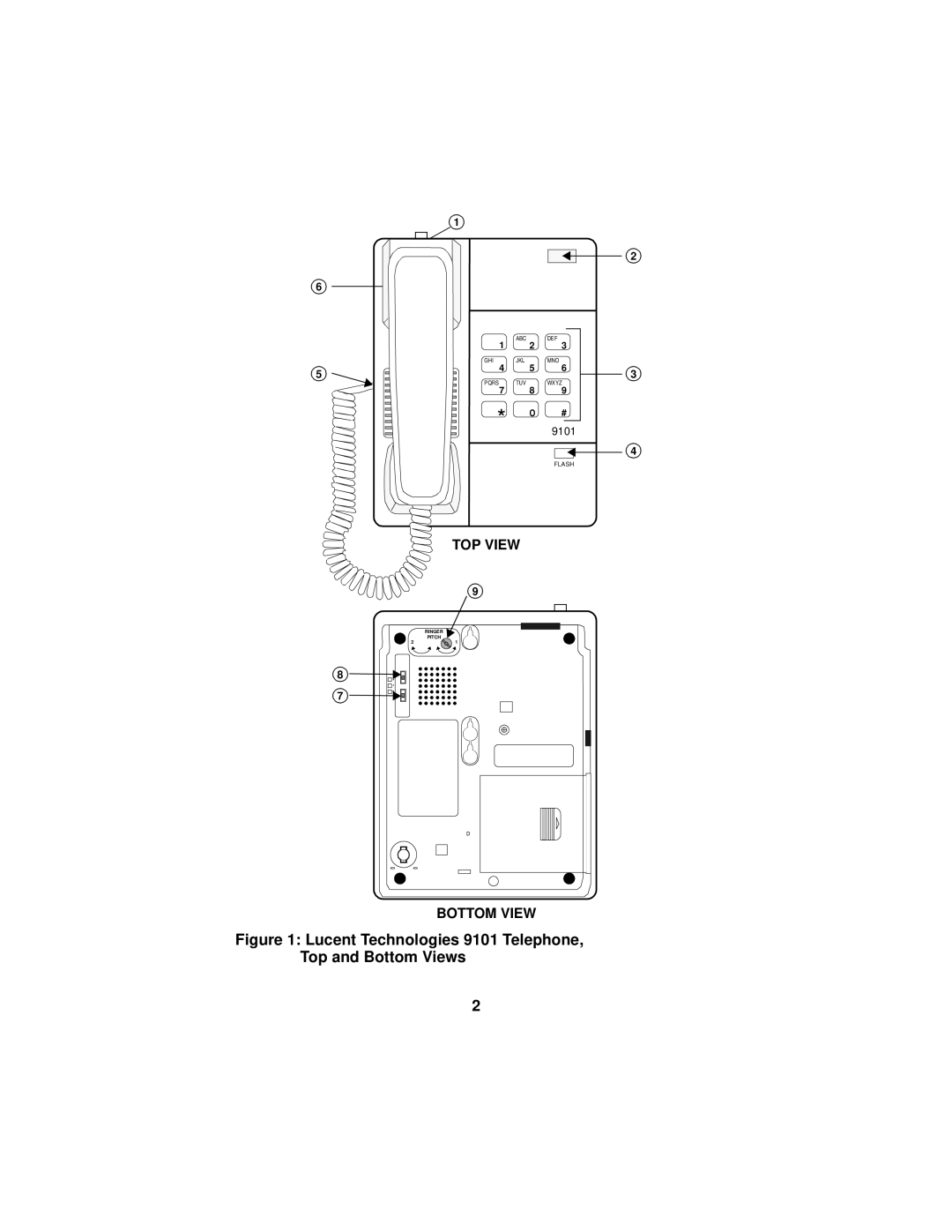 Avaya manual Lucent Technologies 9101 Telephone, Top and Bottom Views 