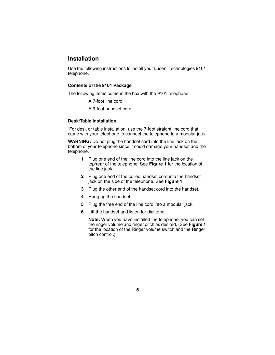 Avaya manual Contents of the 9101 Package, Desk/Table Installation 