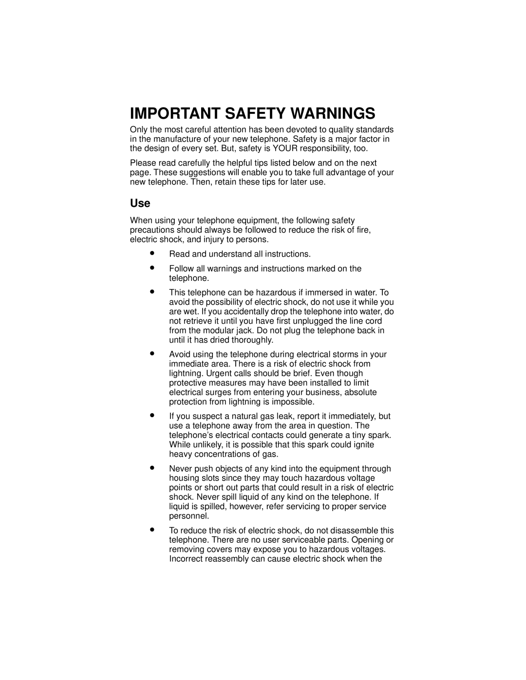 Avaya 9101 manual Important Safety Warnings, Use 