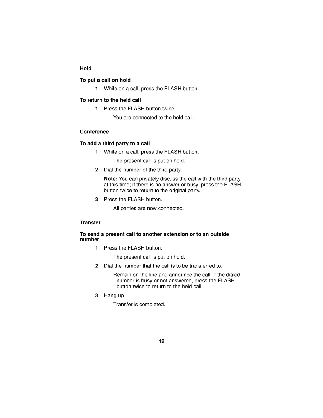 Avaya 9103 manual Hold To put a call on hold, To return to the held call, Conference To add a third party to a call 