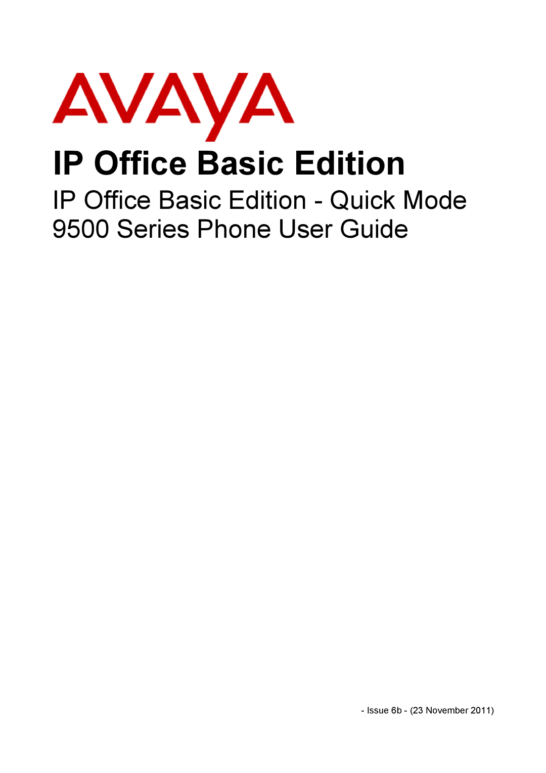 Avaya 9500 Series manual IP Office Basic Edition, Issue 6b 23 November 