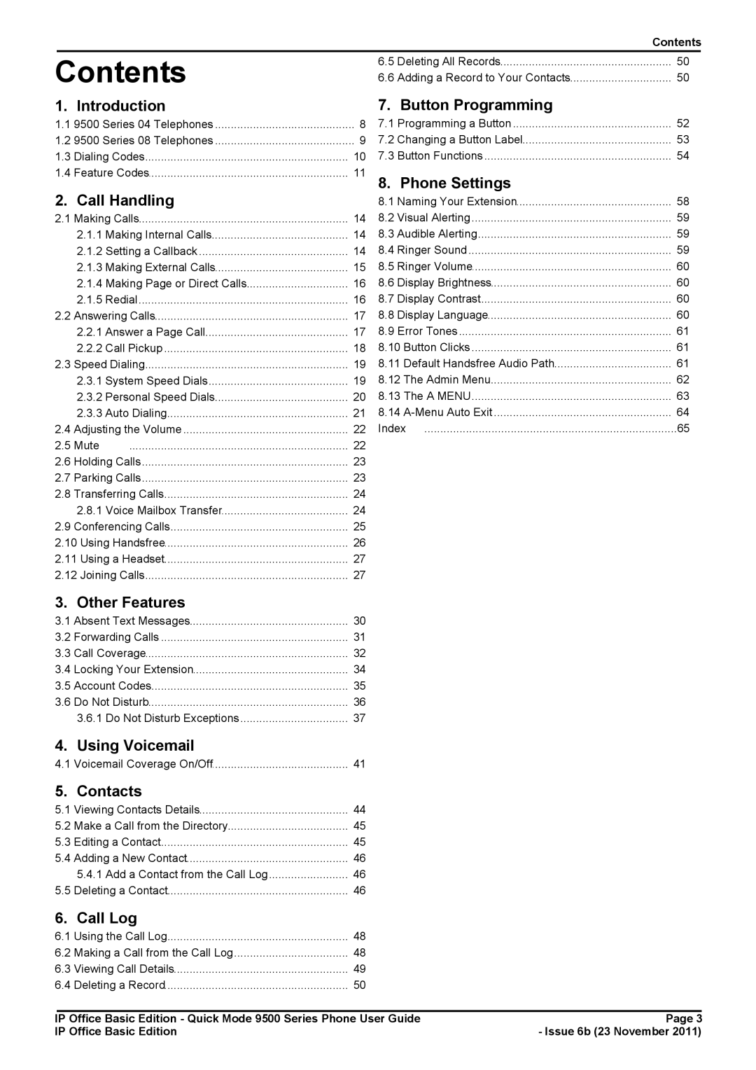 Avaya 9500 Series manual Contents 