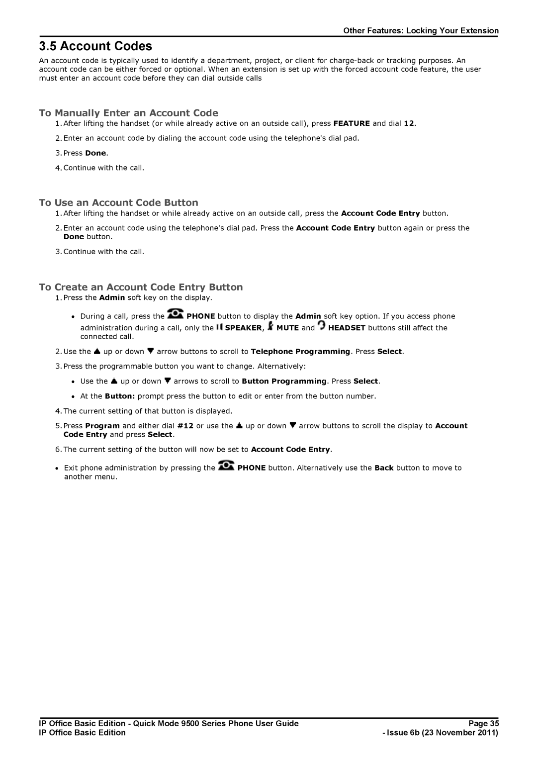 Avaya 9500 Series manual Account Codes, To Manually Enter an Account Code, To Use an Account Code Button 