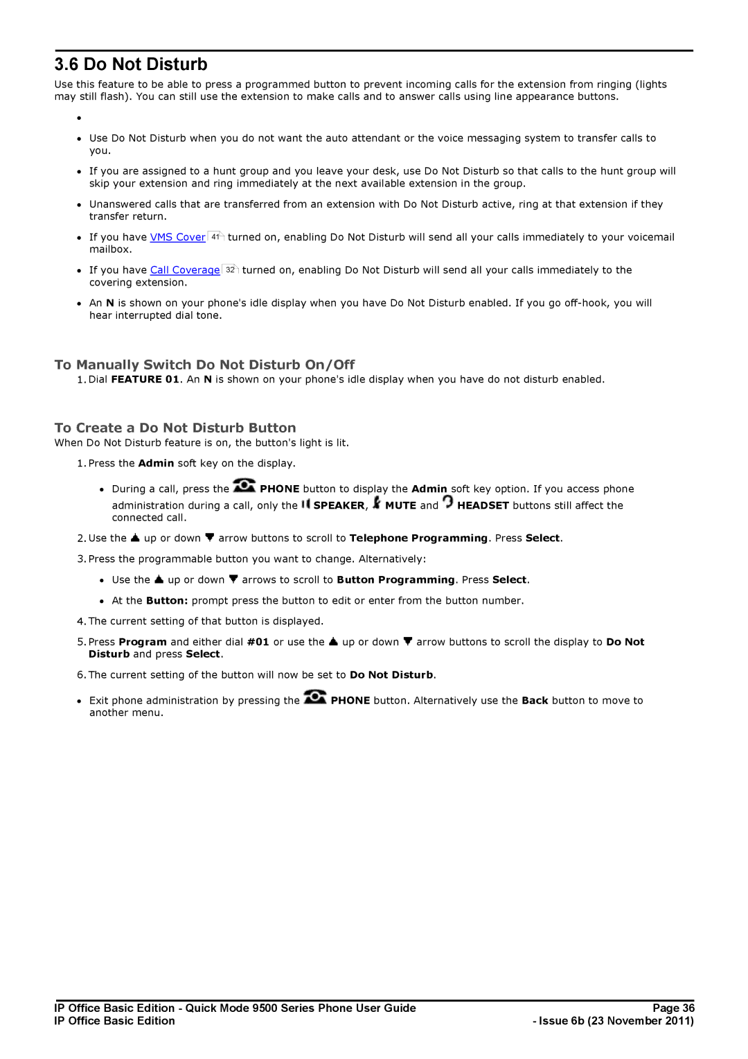 Avaya 9500 Series manual To Manually Switch Do Not Disturb On/Off, To Create a Do Not Disturb Button 