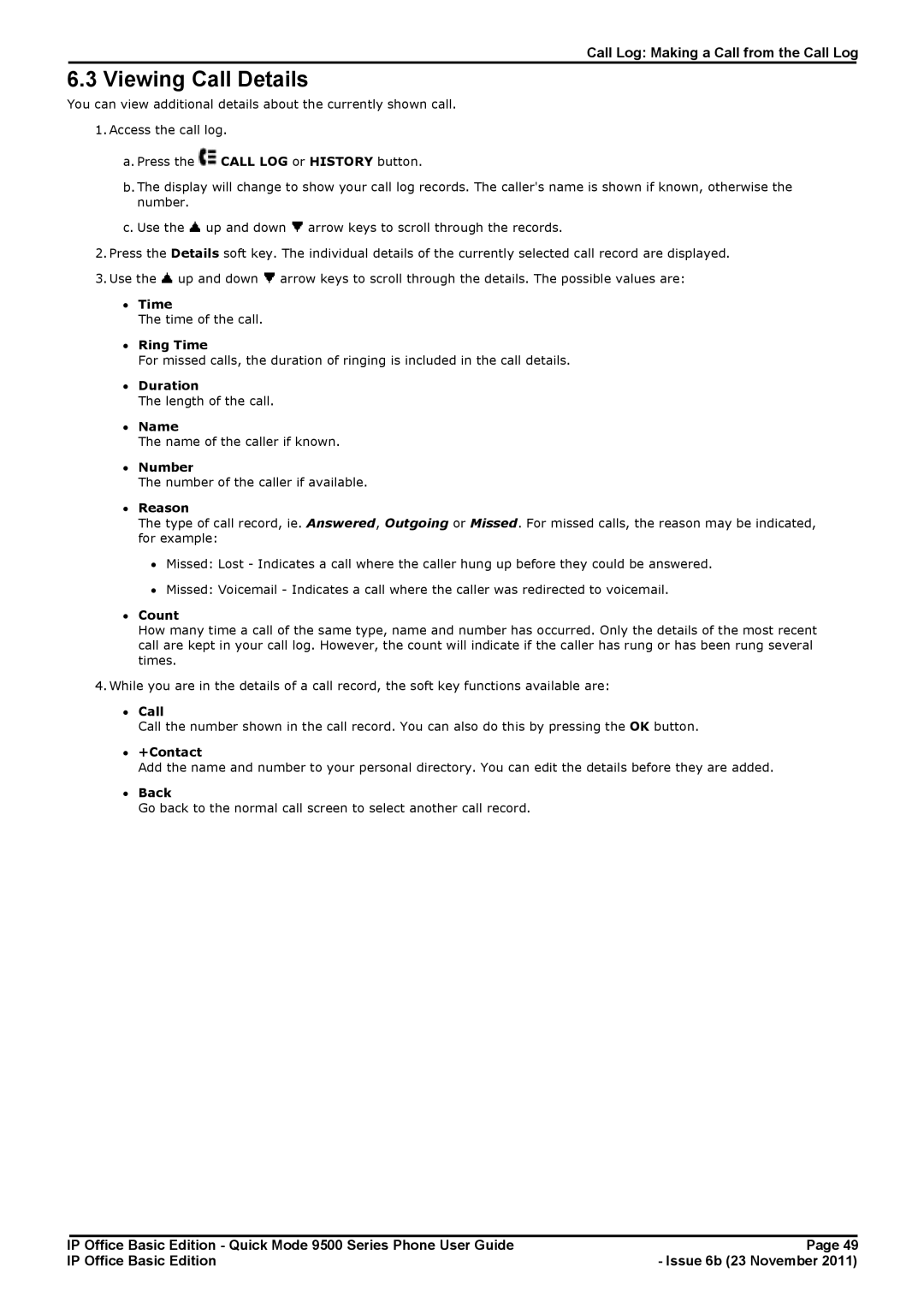 Avaya 9500 Series manual Viewing Call Details 