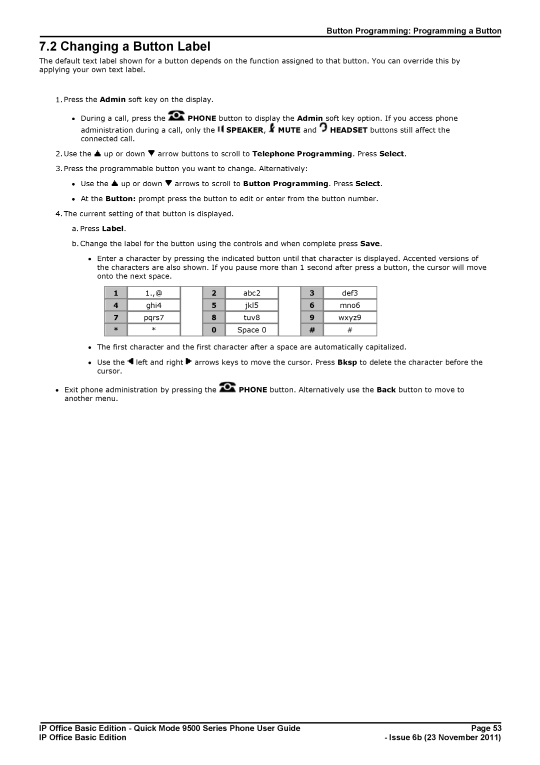 Avaya 9500 Series manual Changing a Button Label 