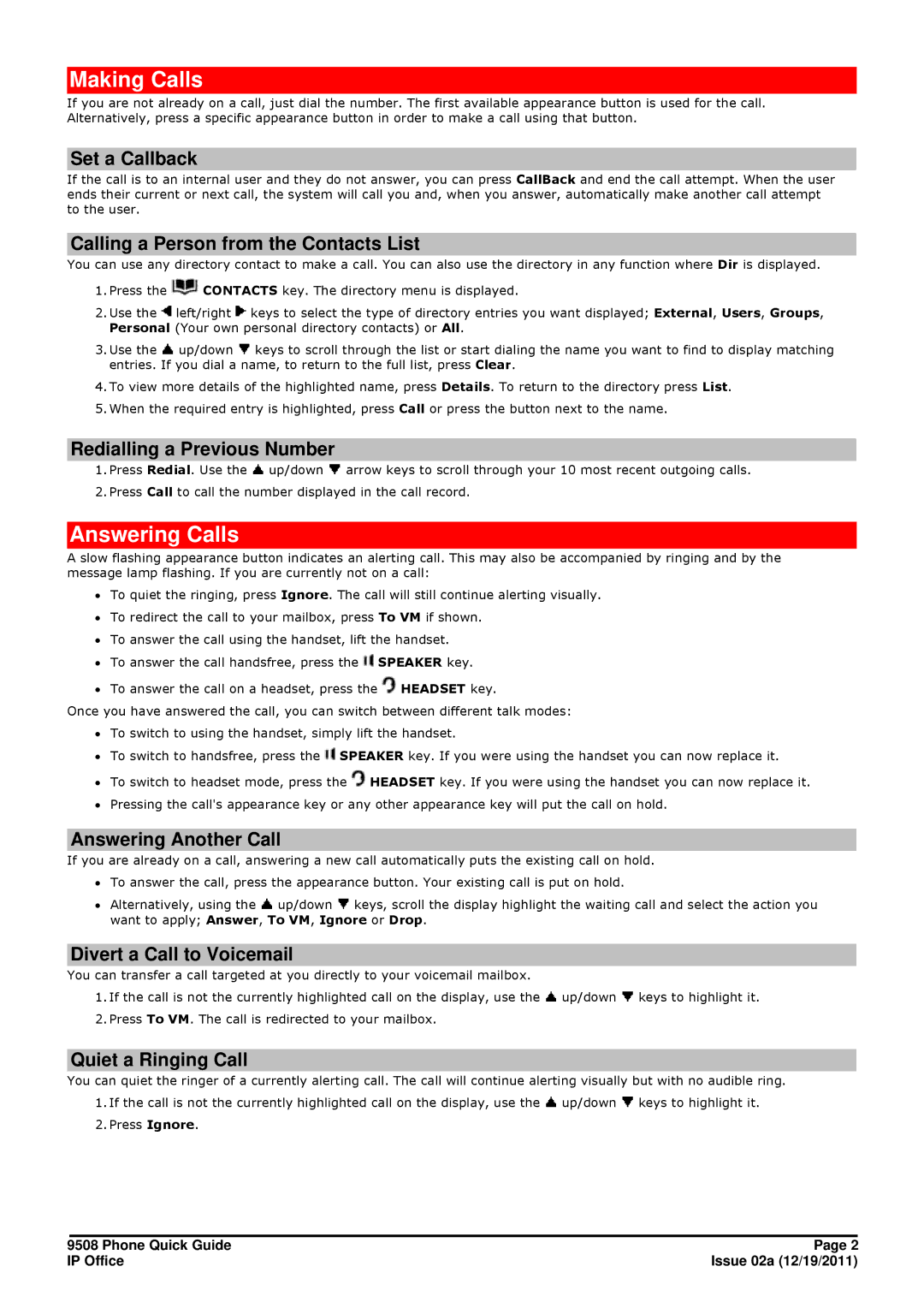 Avaya 9508 manual Making Calls, Answering Calls 