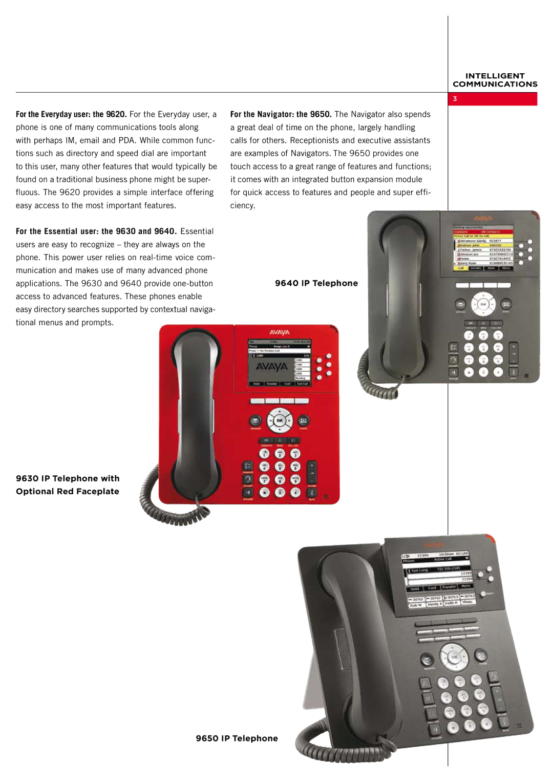 Avaya 9600 Series manual For the Essential user the 9630 and 9640. Essential, IP Telephone with Optional Red Faceplate 