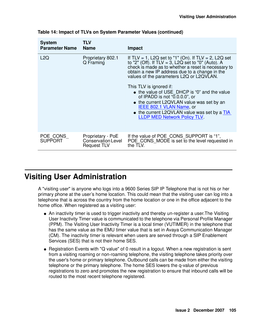 Avaya 9600 manual Visiting User Administration, Poecons, Support 