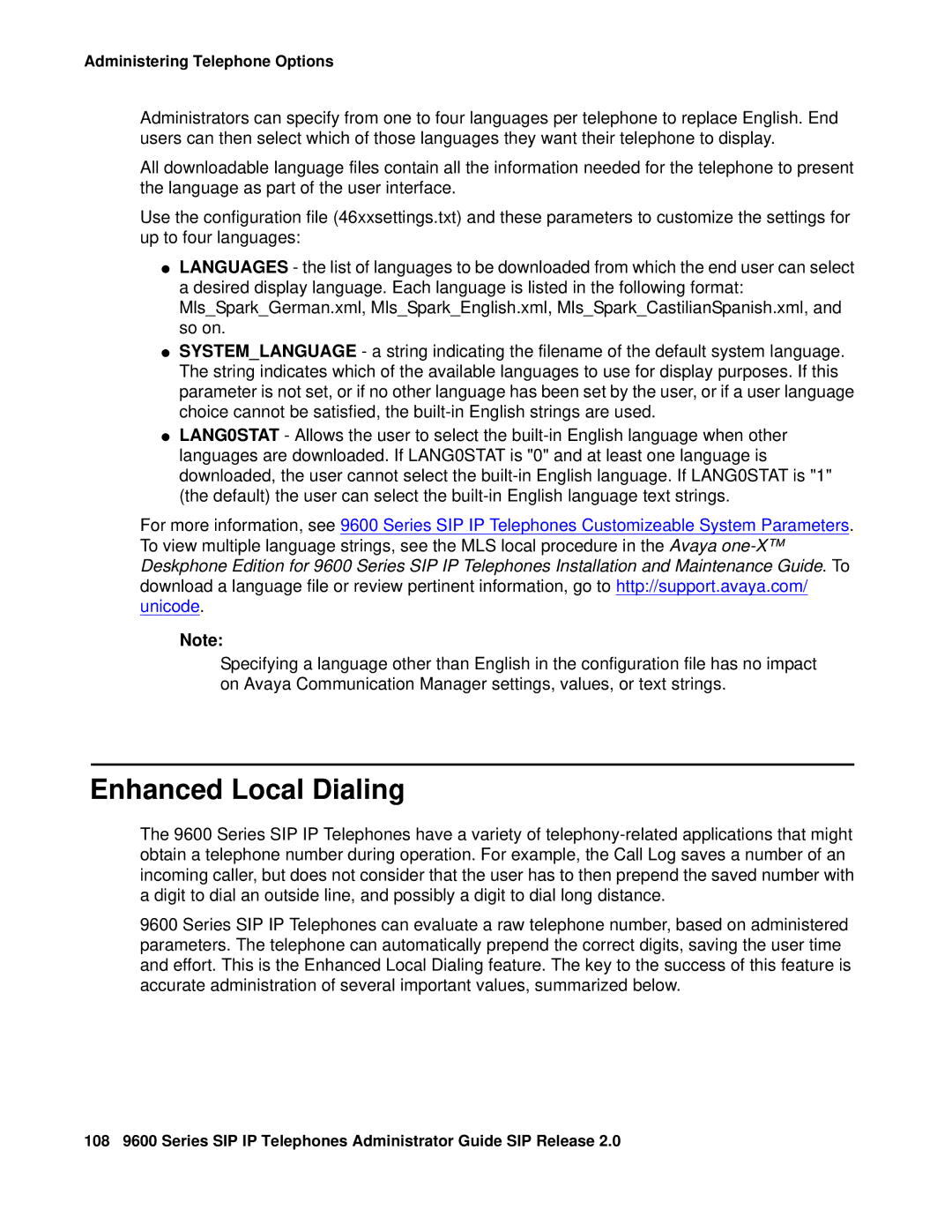 Avaya 9600 manual Enhanced Local Dialing 