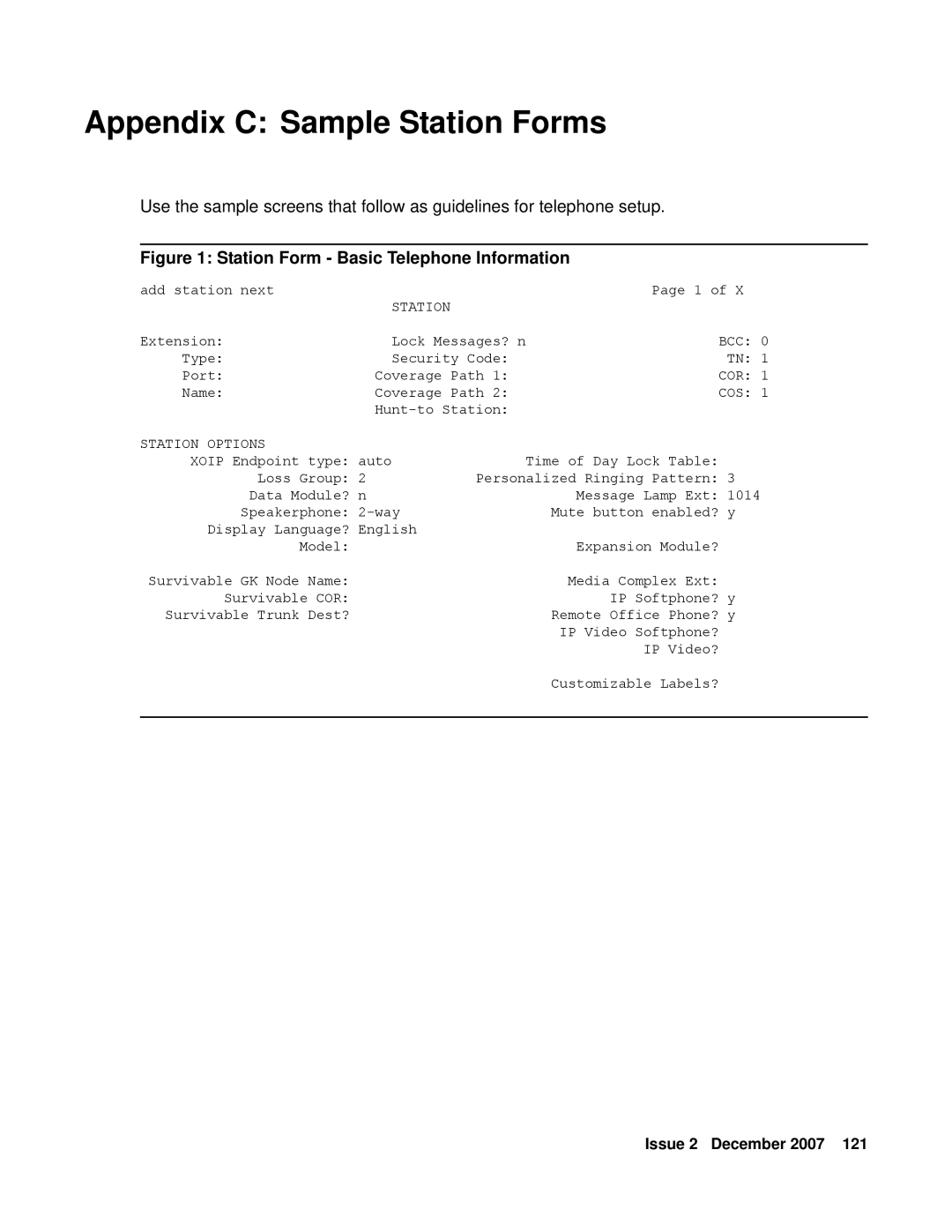 Avaya 9600 manual Appendix C Sample Station Forms, Station Options 