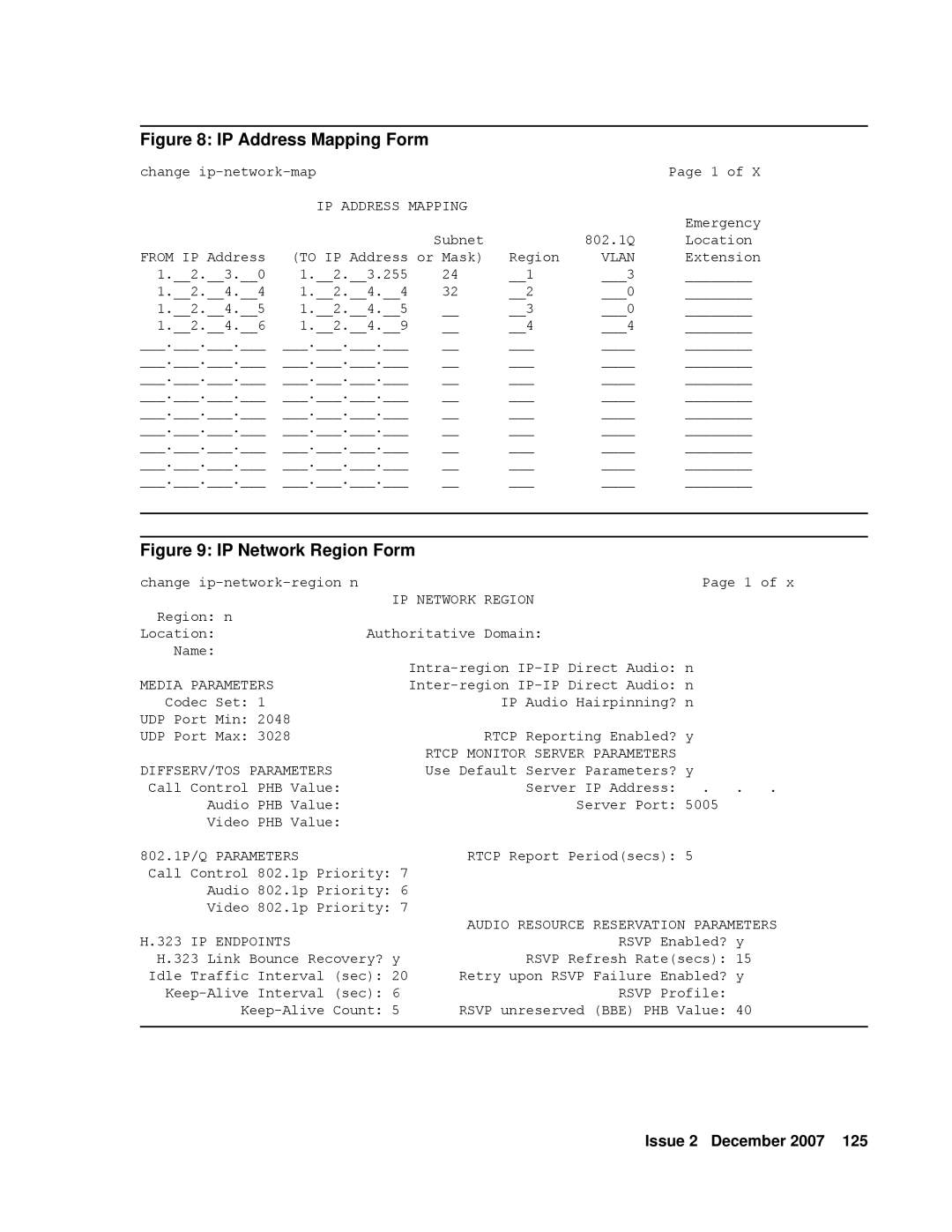 Avaya 9600 manual IP Address Mapping, Vlan, IP Network Region, Media Parameters, 802.1P/Q Parameters, IP Endpoints 