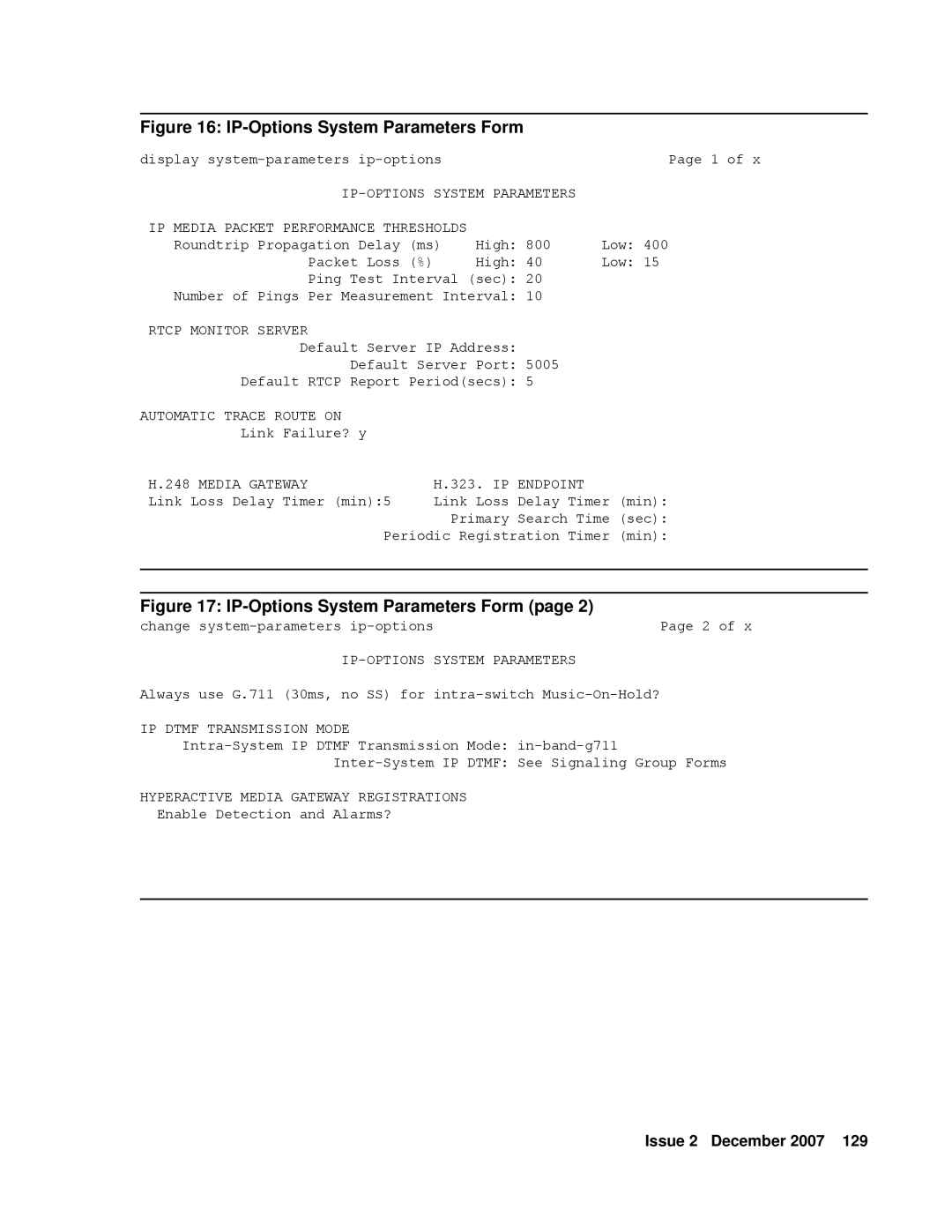 Avaya 9600 manual Rtcp Monitor Server, Automatic Trace Route on, Media Gateway IP Endpoint, IP-OPTIONS System Parameters 