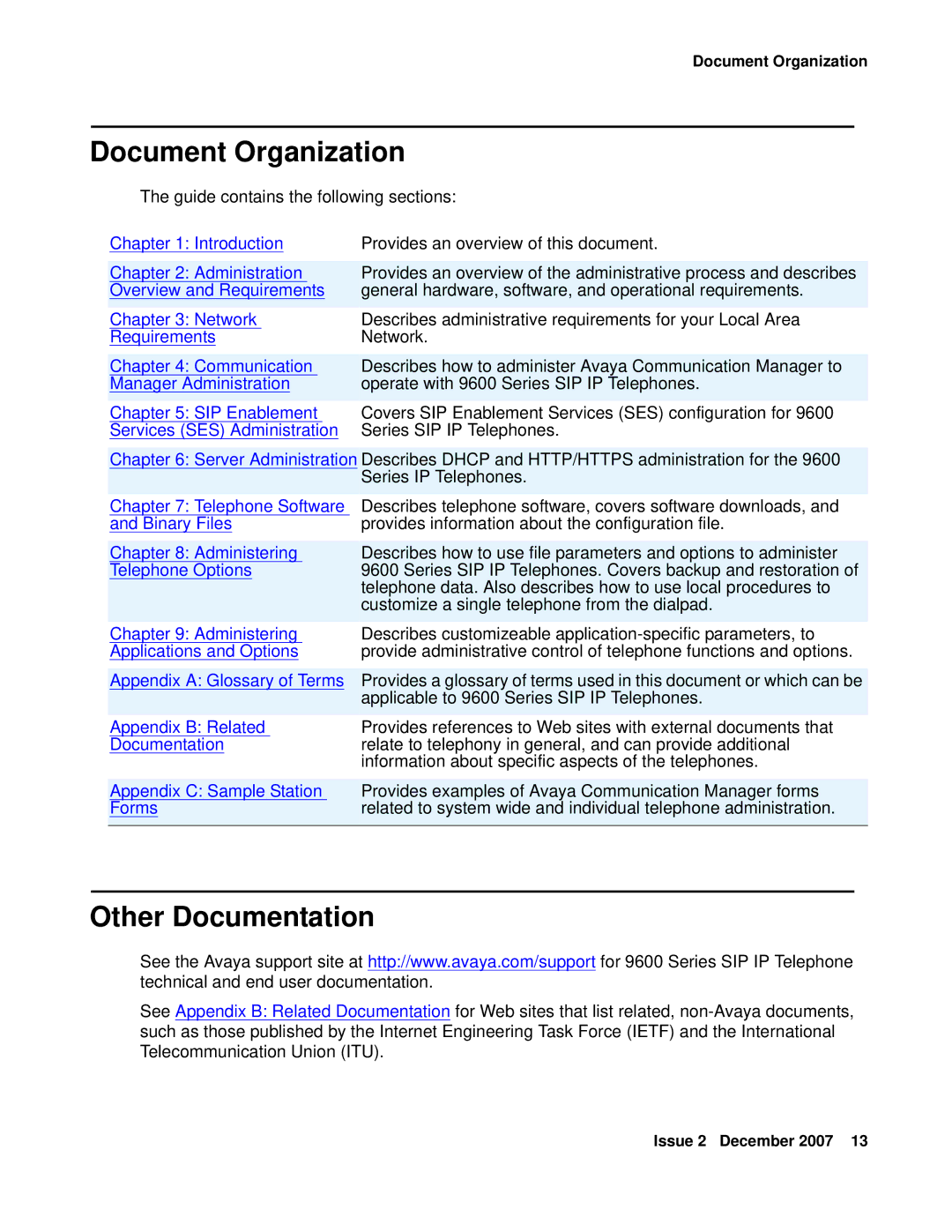 Avaya 9600 manual Document Organization, Other Documentation 