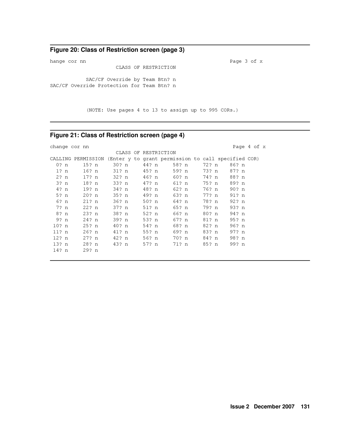 Avaya 9600 manual Class Restriction COR 