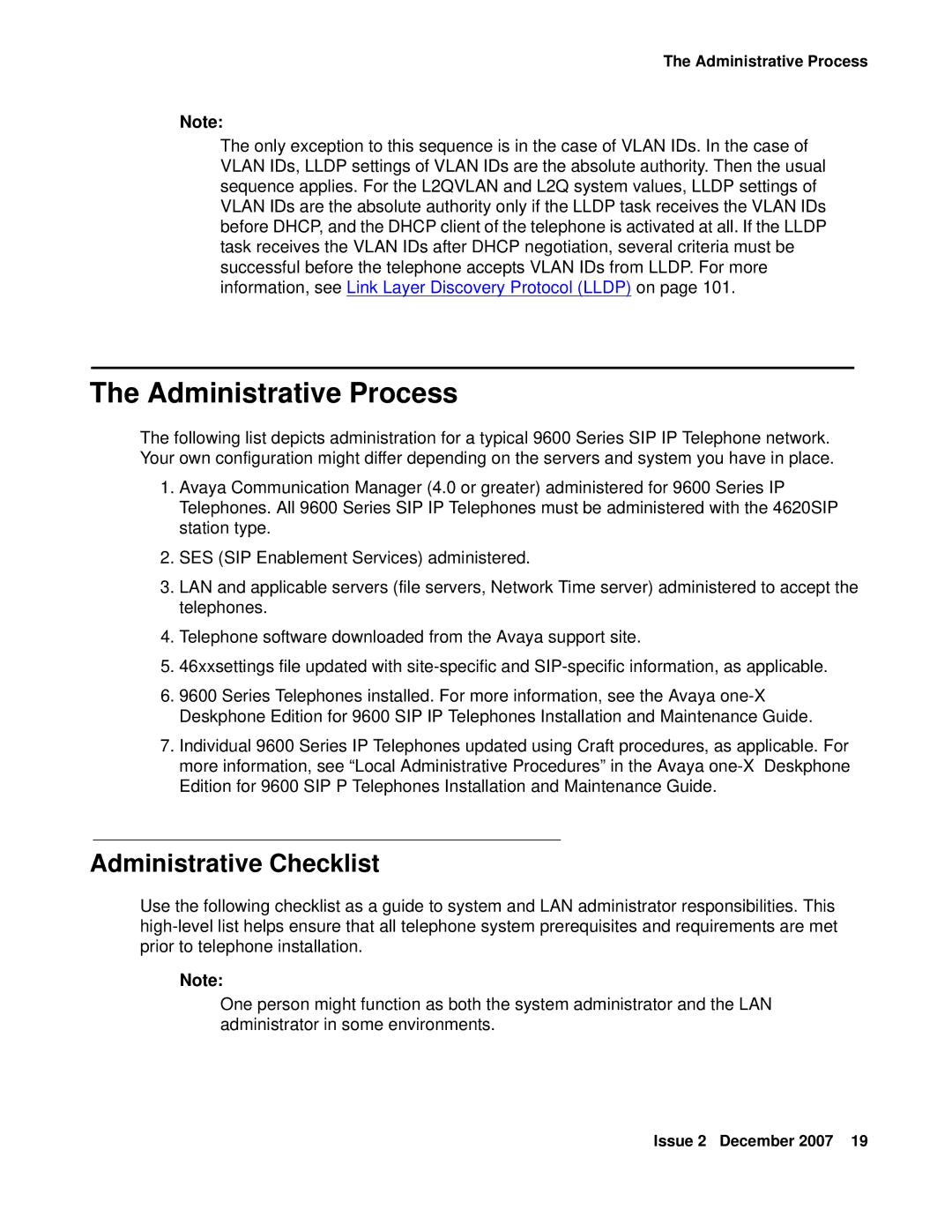 Avaya 9600 manual Administrative Process, Administrative Checklist 