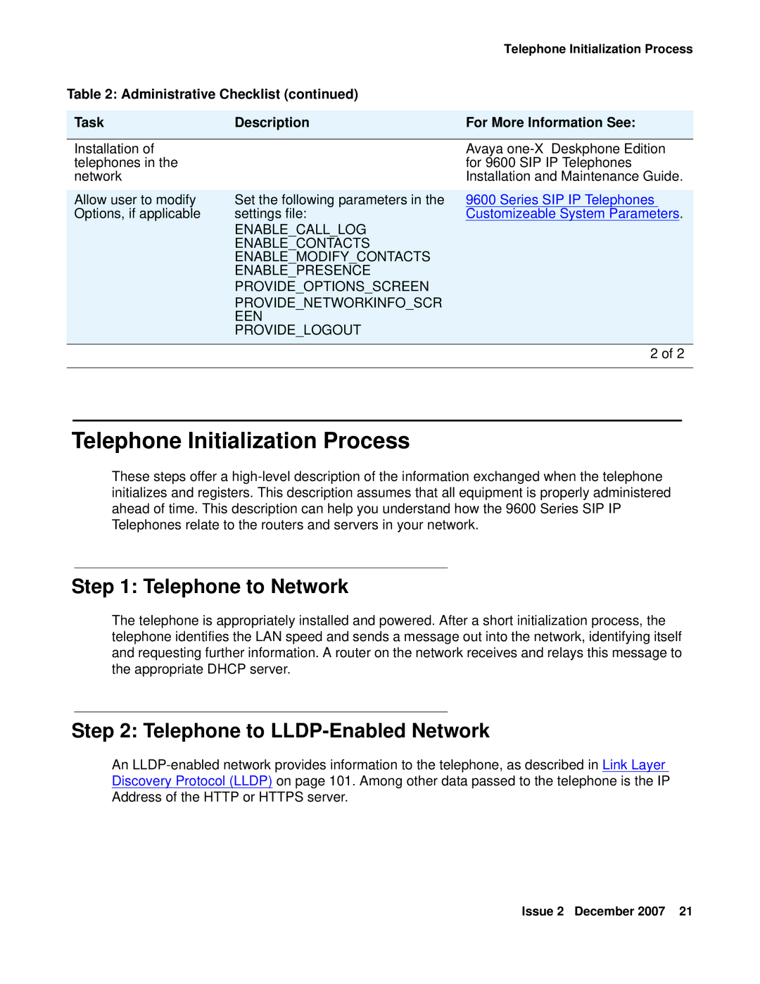 Avaya 9600 manual Telephone Initialization Process, Telephone to Network, Telephone to LLDP-Enabled Network 