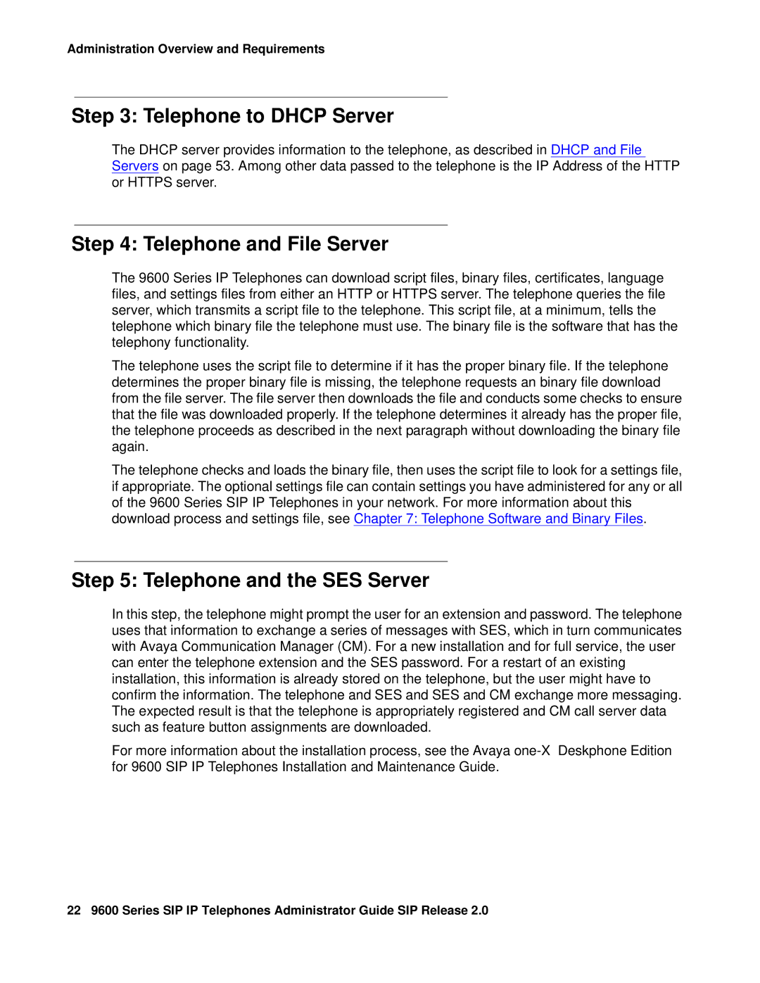 Avaya 9600 manual Telephone to Dhcp Server, Telephone and File Server, Telephone and the SES Server 