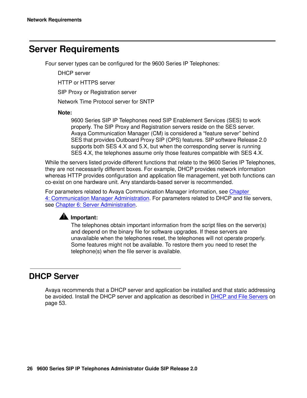 Avaya 9600 manual Server Requirements, Dhcp Server 