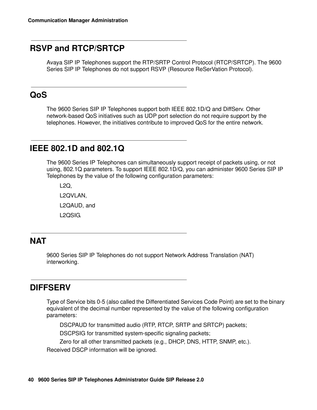 Avaya 9600 manual Rsvp and RTCP/SRTCP, L2QVLAN, L2QSIG 