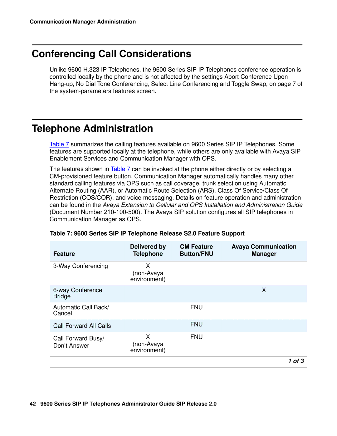 Avaya 9600 manual Conferencing Call Considerations, Telephone Administration, Fnu 