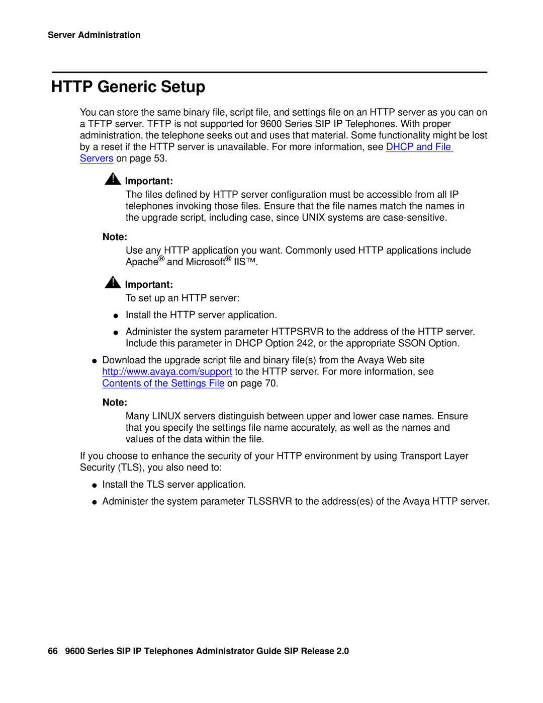 Avaya 9600 manual Http Generic Setup 