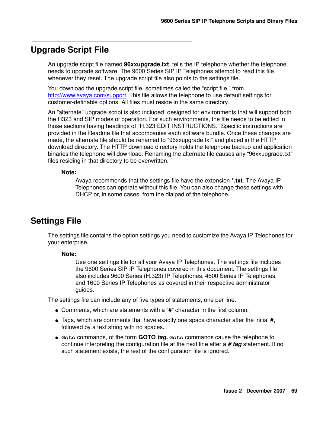 Avaya 9600 manual Upgrade Script File, Settings File 