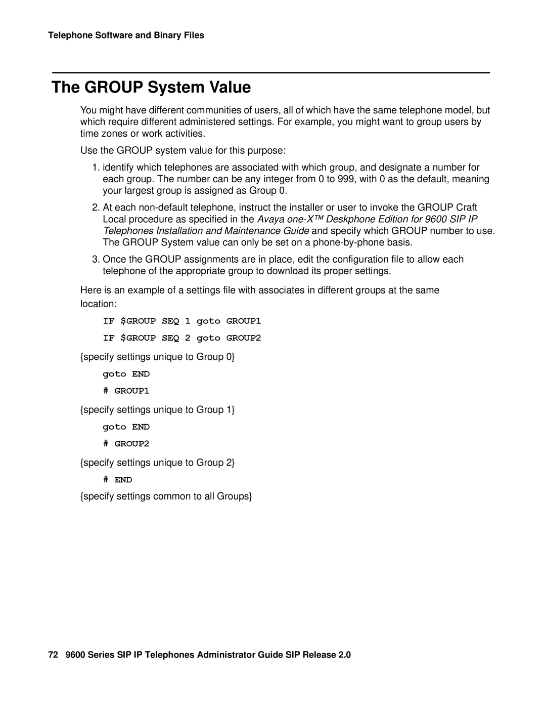 Avaya 9600 manual Group System Value, # End 