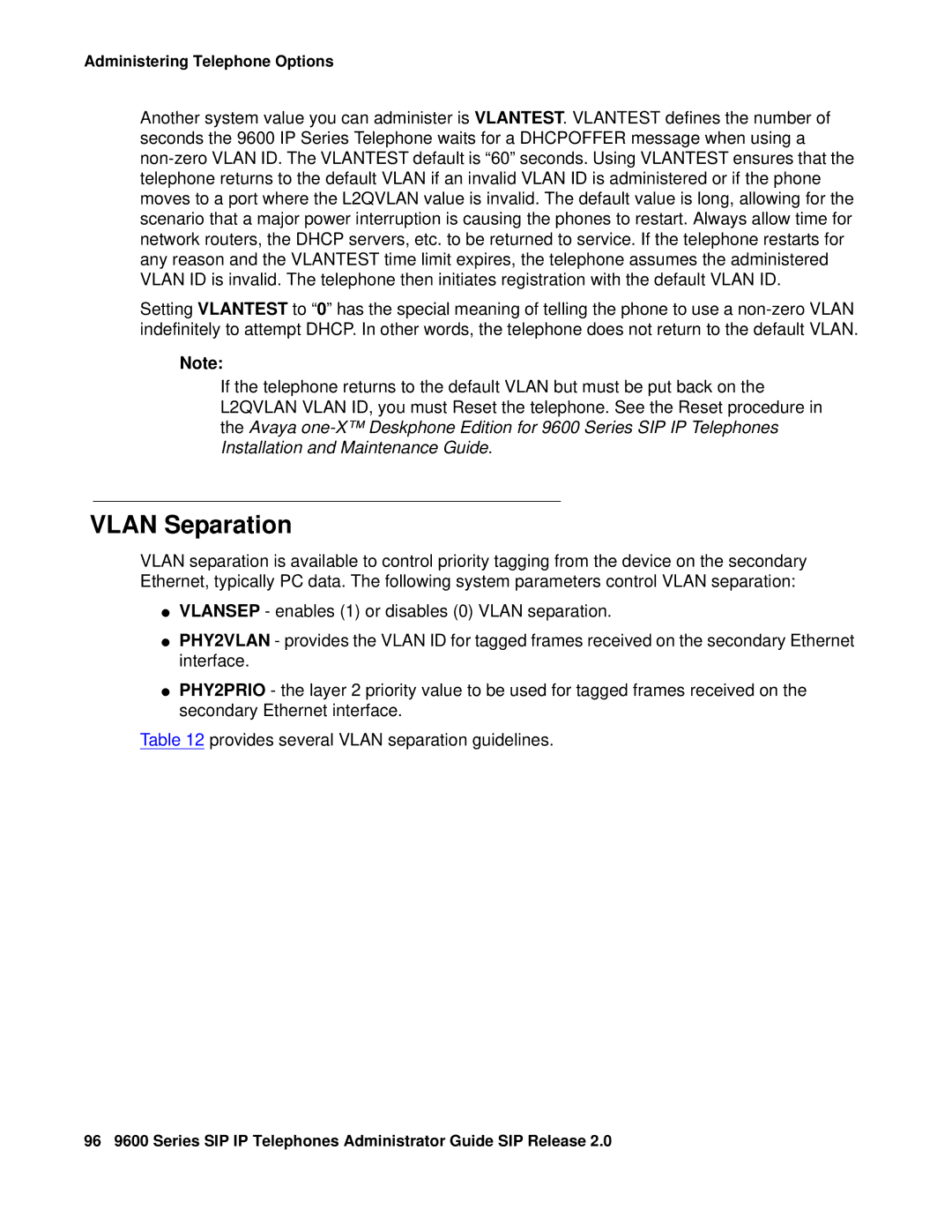 Avaya 9600 manual Vlan Separation 