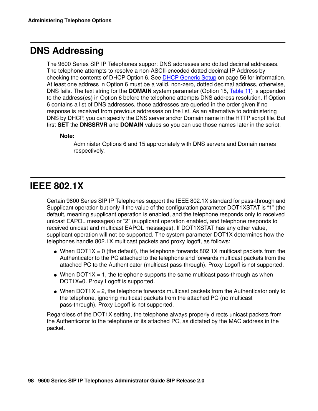 Avaya 9600 manual DNS Addressing, Ieee 