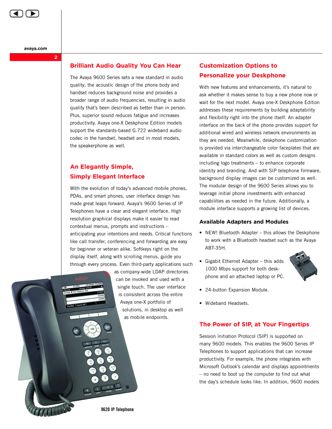 Avaya 9600 Personalize your Deskphone, An Elegantly Simple, Simply Elegant Interface, Power of SIP, at Your Fingertips 