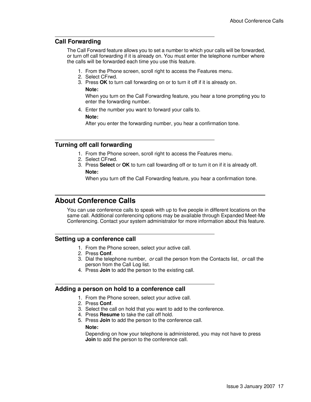 Avaya 9620 manual About Conference Calls, Call Forwarding, Turning off call forwarding, Setting up a conference call 