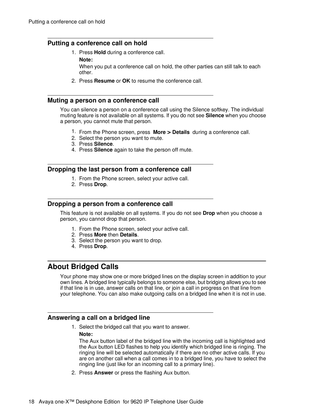 Avaya 9620 manual About Bridged Calls 