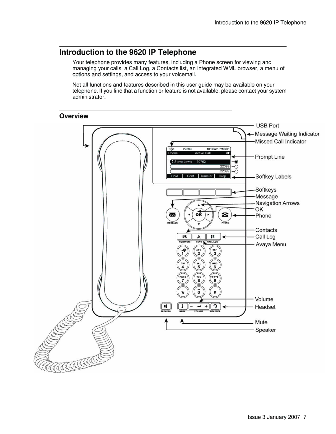 Avaya manual Introduction to the 9620 IP Telephone, Overview 