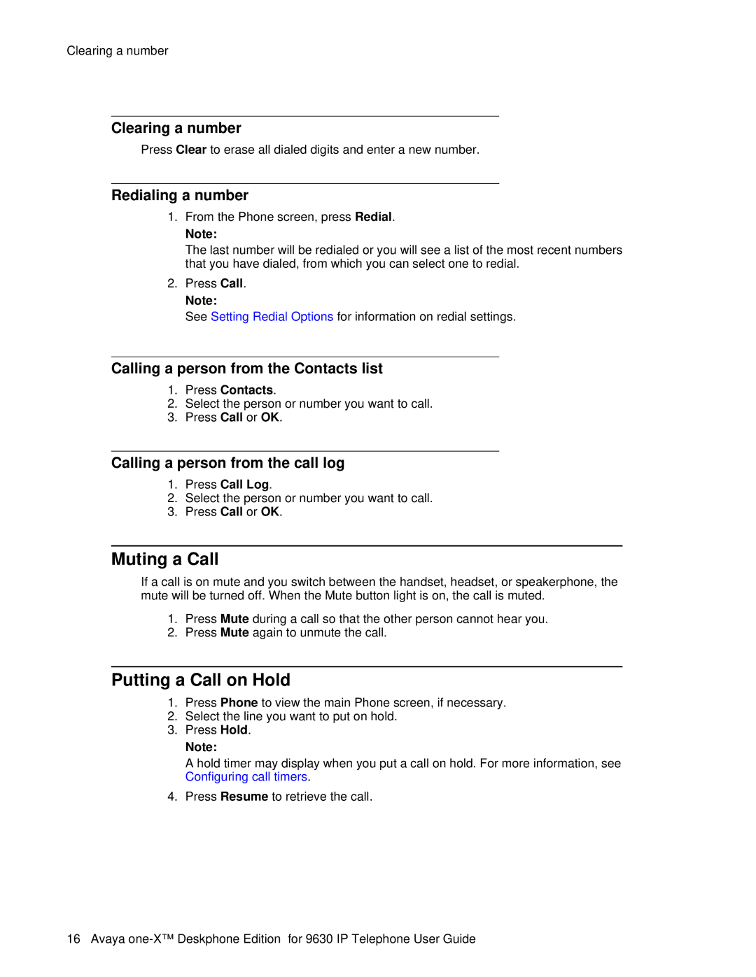 Avaya 9630 manual Muting a Call, Putting a Call on Hold 