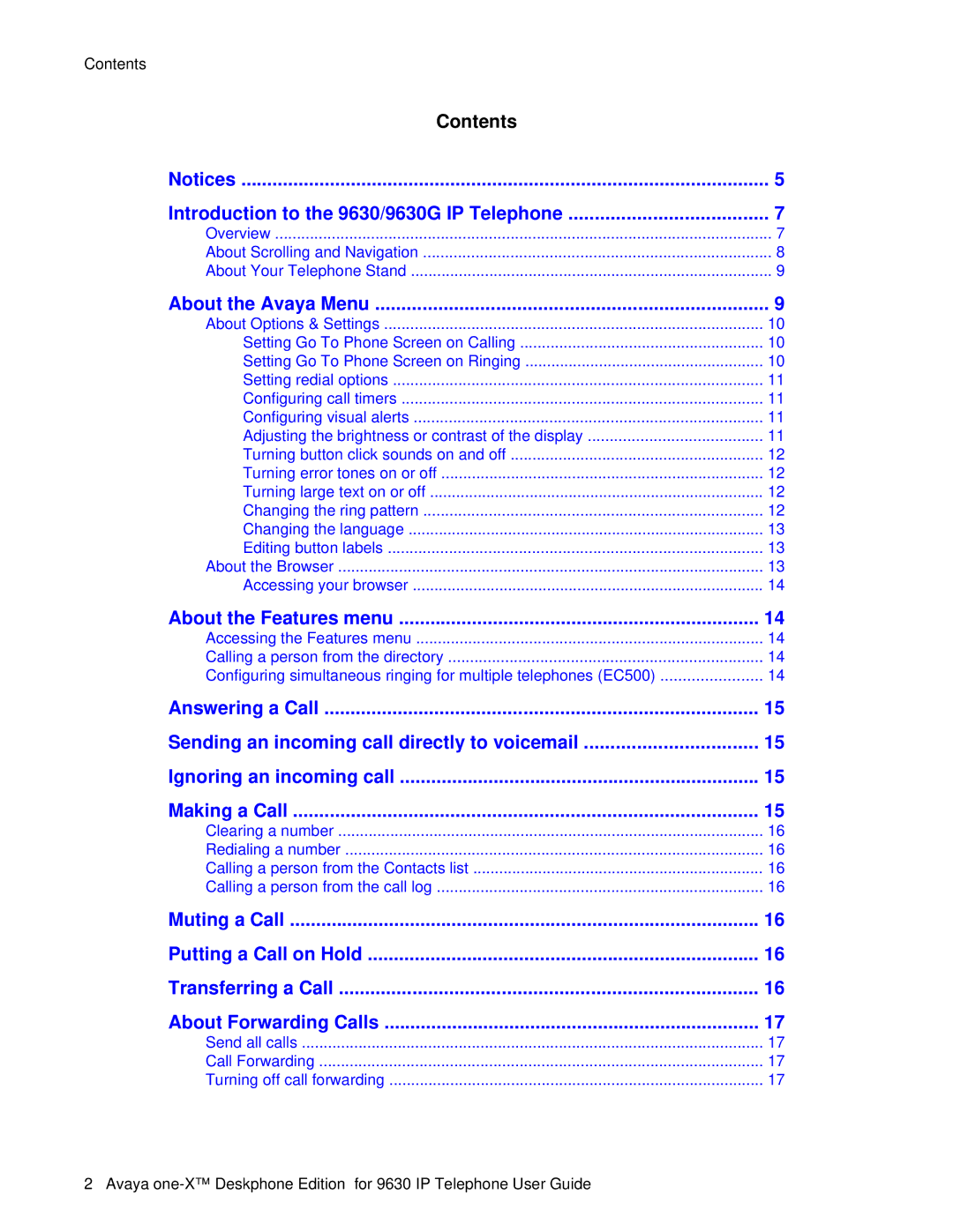 Avaya manual Contents Introduction to the 9630/9630G IP Telephone 