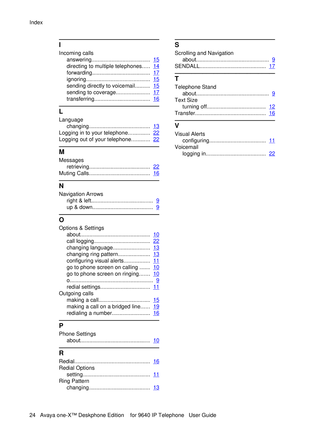 Avaya 9640 manual Navigation Arrows 