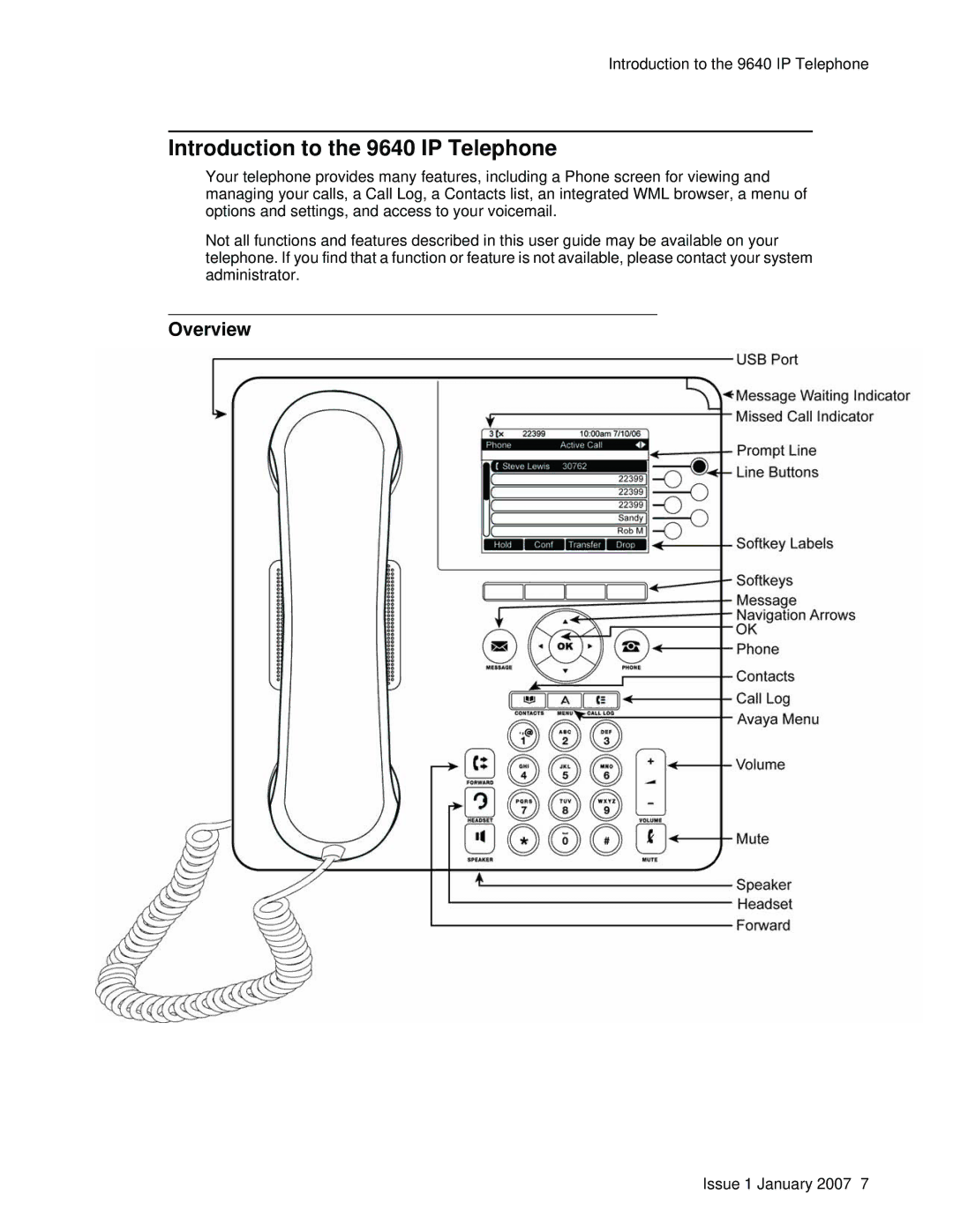 Avaya manual Introduction to the 9640 IP Telephone, Overview 