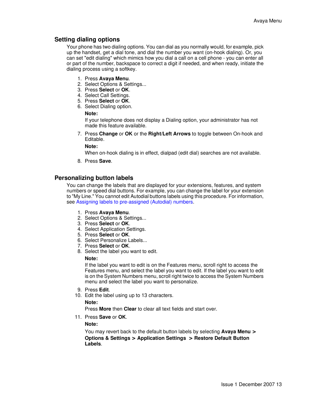 Avaya 9640G manual Setting dialing options, Personalizing button labels 