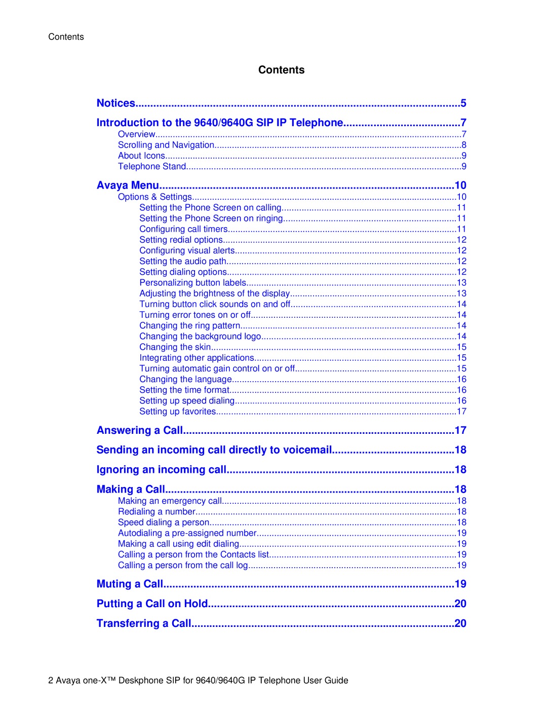 Avaya manual Contents Introduction to the 9640/9640G SIP IP Telephone 