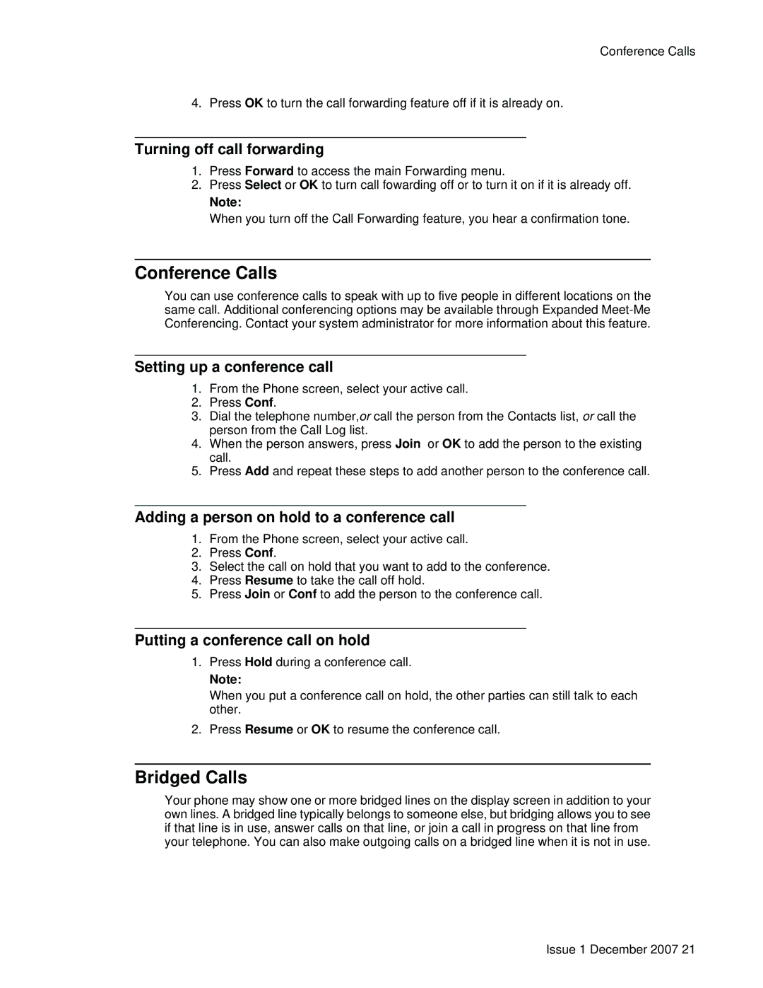 Avaya 9640G manual Conference Calls, Bridged Calls 