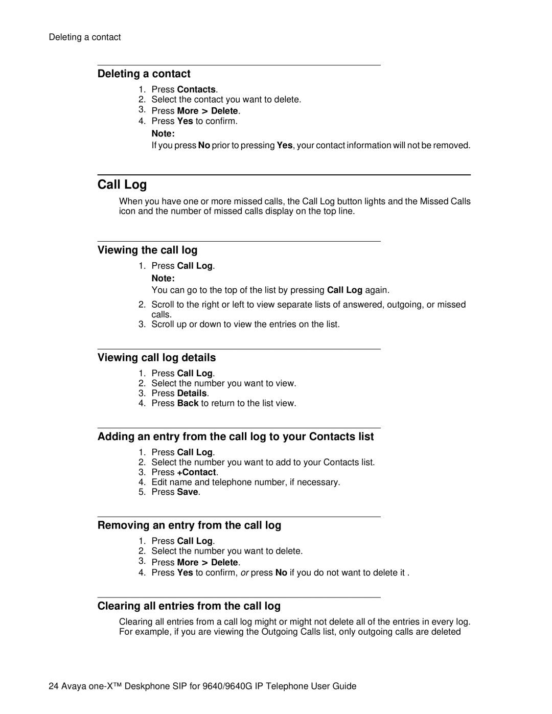 Avaya 9640G manual Call Log 