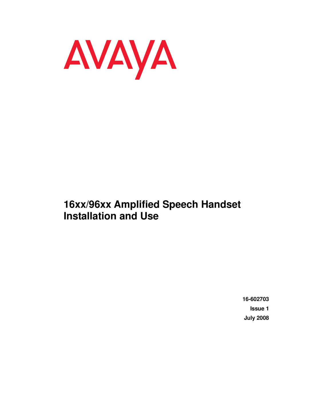 Avaya manual 16xx/96xx Amplified Speech Handset Installation and Use 