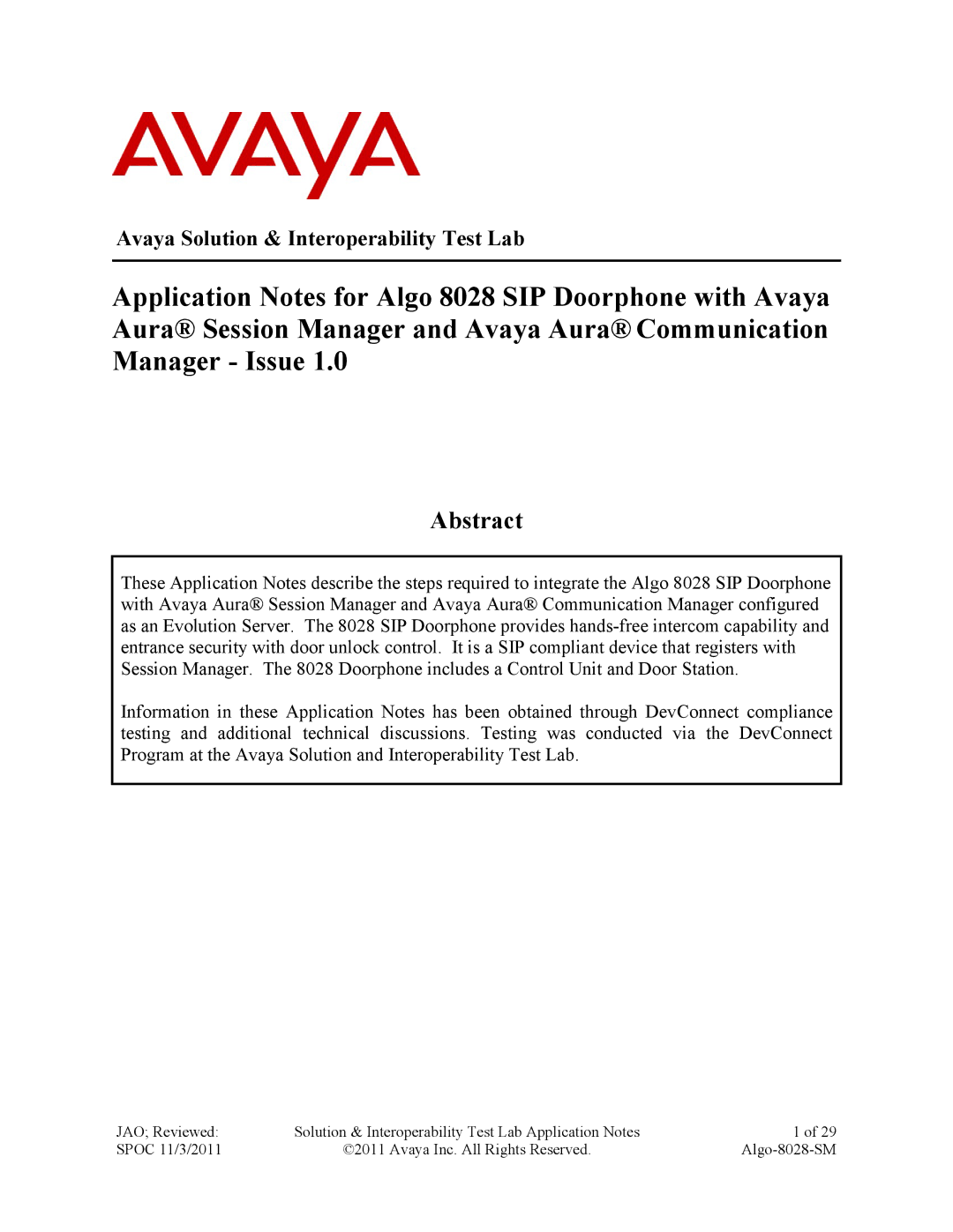 Avaya ALGO-8028-SM manual Abstract 