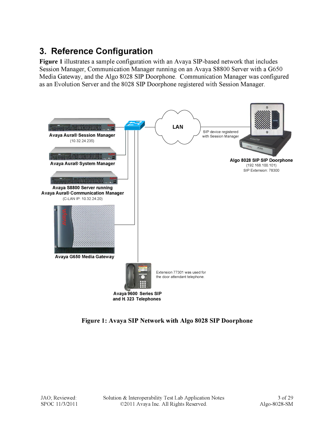 Avaya ALGO-8028-SM manual Reference Configuration, Avaya SIP Network with Algo 8028 SIP Doorphone 