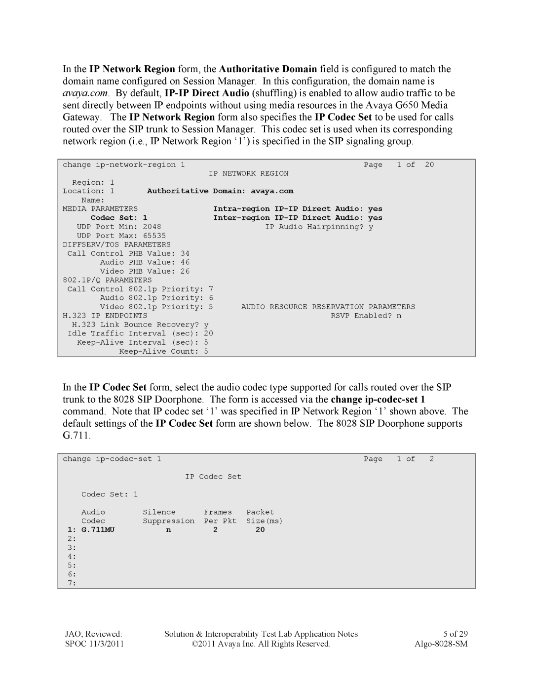 Avaya ALGO-8028-SM manual IP Network Region 